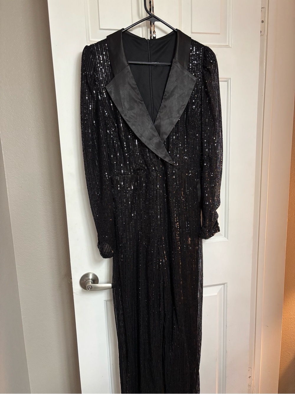 Black Sequin Evening jumpsuit Rhinestone Belt NOT included - Picture 2 of 8